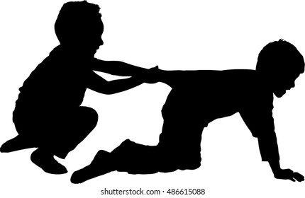 Silhouette of two boys playing