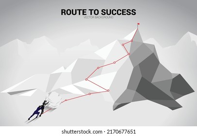 Silhouette of two businessman pushing the big rock to the top of mountain. concept of business challenge and teamwork.