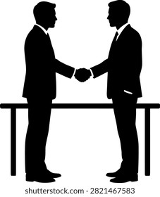 Silhouette of two businessmen shaking hands across table