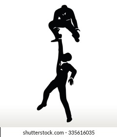 silhouette of two businessmen team holding on with a helping hand