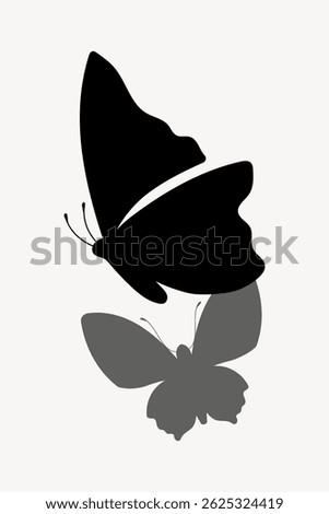 Silhouette of two butterflies, one large and one small. Black and gray butterflies on a white background. Simple butterfly design, butterfly illustration. Animal illustration vector.