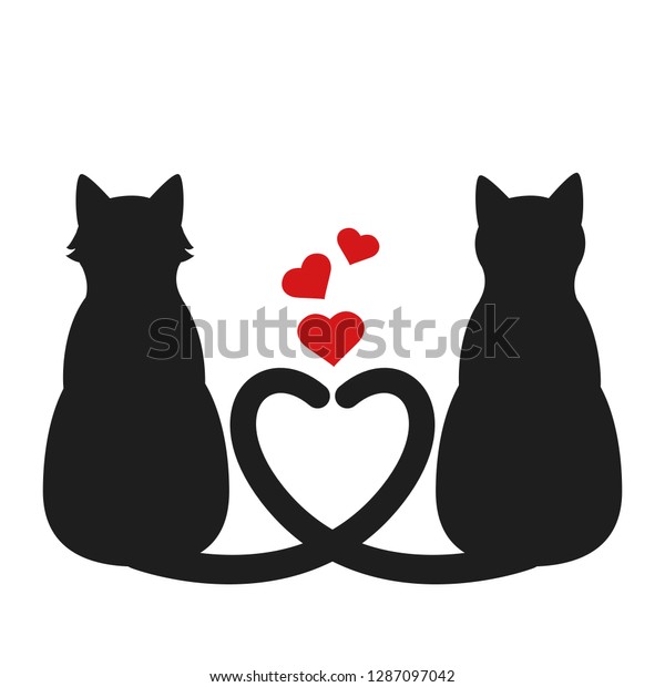 Silhouette Two Cats Heart Tails Greeting Stock Vector (Royalty Free ...