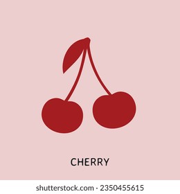 Silhouette of two cherries on a light cherry red background.