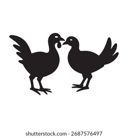 Silhouette of two chickens facing each other