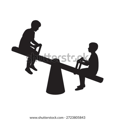 Silhouette of two children playing on a seesaw in a park setting