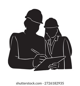 silhouette of two construction workers reviewing documents