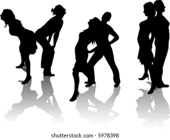 silhouette of two dancing girls