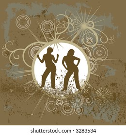 silhouette of two dancing women