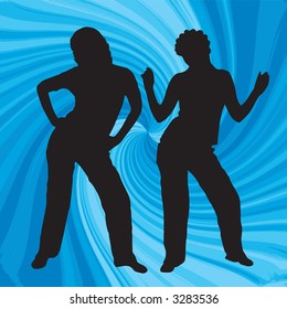 silhouette of two dancing women