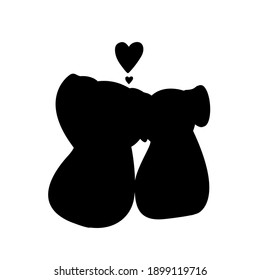 Silhouette of two dogs and hearts, romantic vector illustration for Valentine's Day