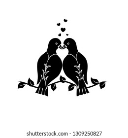 silhouette of two doves, (lovebirds). Clip art, isolated