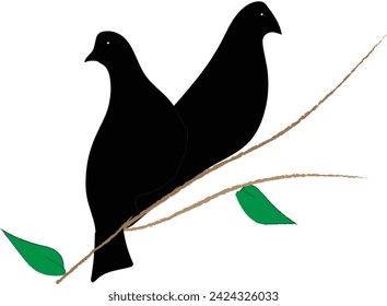 silhouette of two doves perched on a branch