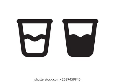 Silhouette of two drinking glasses with liquid content.
