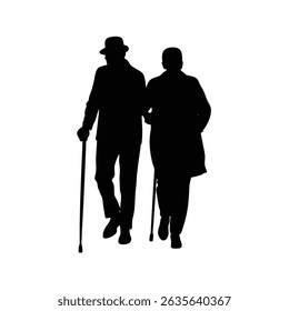 Silhueta De Dois Idosos Caminhando Juntos Silhueta Vetor Arte Ilustração