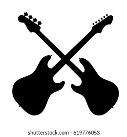 Silhouette of two electric guitars isolated on white background.