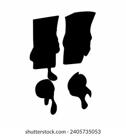 Silhouette of two exclamation marks. Sign design on white background. Image of melting liquid
