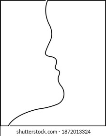 A silhouette of two faces kissing. Minimalist illustration. One line drawing.