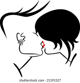 silhouette two falling in love emo on a white background