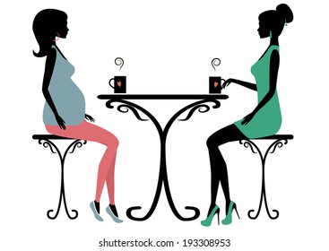 Silhouette of two fashionable women, vector illustration.