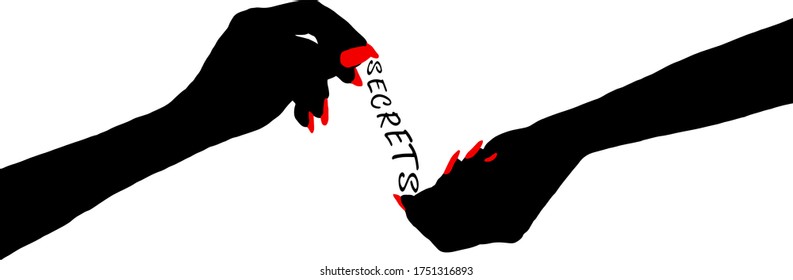 Silhouette of two female hand exchanging secrets with each other. Vector illustration. svg