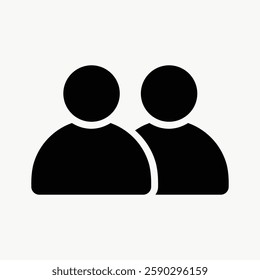 Silhouette of two generic human figures side by side, representing people or group. Simple black icons on a white background, emphasizing unity and connection. Vector isolated on white.