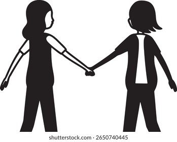 Silhouette of two girls holding hands, symbolizing friendship, unity and support