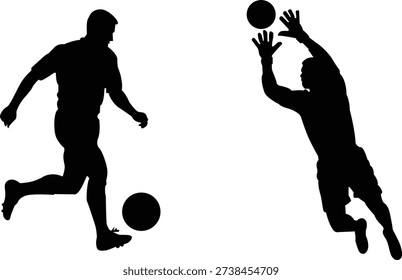 Silhouette of two handball players in action during a game