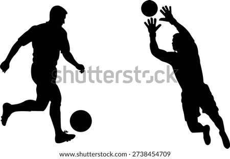 Silhouette of two handball players in action during a game