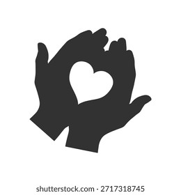 Silhouette of two hands cupped together, creating a heart shape in the negative space, symbolizing care, love, and support.