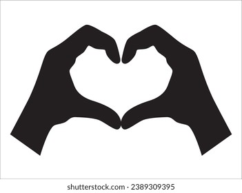 Silhouette of two hands forming a heart shape against a white background, symbolizing love and affection.