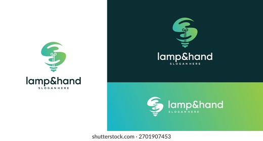 Silhouette of Two Hands inside a Light Bulb, Logo Design Vector Inspiration.	
