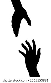 Silhouette of Two Hands Reaching Towards Each Other