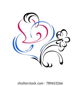 silhouette of two hearts with a flower on a white background