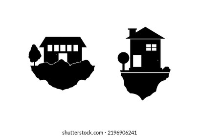 Silhouette of Two House Flying on the Ground Illustrations 