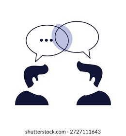 Silhouette of two individuals facing each other with overlapping speech bubbles