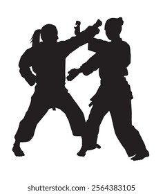 silhouette of two karate warriors fighting