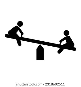 Silhouette of two kids sitting on seesaw icon symbol. Editable EPS 10 vector graphic isolated on white background.