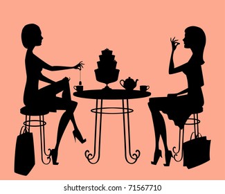 Silhouette of two ladies having a day out