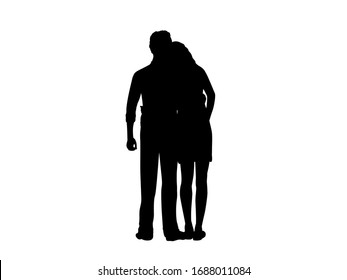 Silhouette two lovers man and woman embracing. Illustration icon symbol