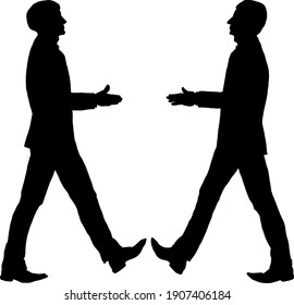 Silhouette of two man with extended hands for a greeting handshake. Vector illustration.