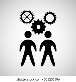 silhouette two man reamwork coopration work design vector illustration