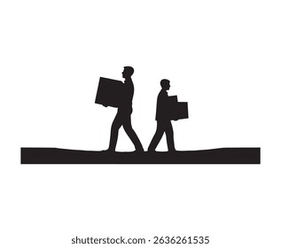 Silhouette of Two Men Carrying Boxes Delivery, Moving, Teamwork, Transportation, and Logistics Concept Illustration	