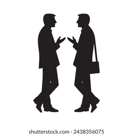 Silhouette of Two Men in Deep Conversation - Minimalist Dialogue Art