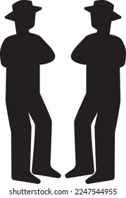 Silhouette of two men facing each other with folded arms