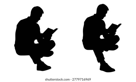 Silhouette of two men reading books, depicted in a simple black graphic isolated on a white background.