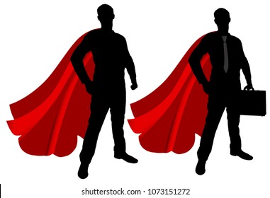  silhouette of two men, superheroes. Business concept of successful people