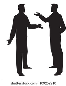 Silhouette Of Two Men Talking, Black, Vector Illustration