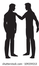 Silhouette of two men talking, black, vector illustration