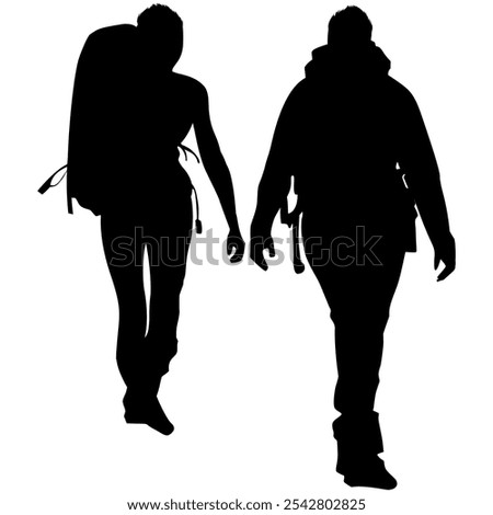 Silhouette of two mountain climbers. Perfect for stickers, icons, advertising