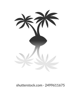 Silueta de dos palmeras en el icono de la isla con reflejo. Naturaleza y plantas tropicales concepto Vector
